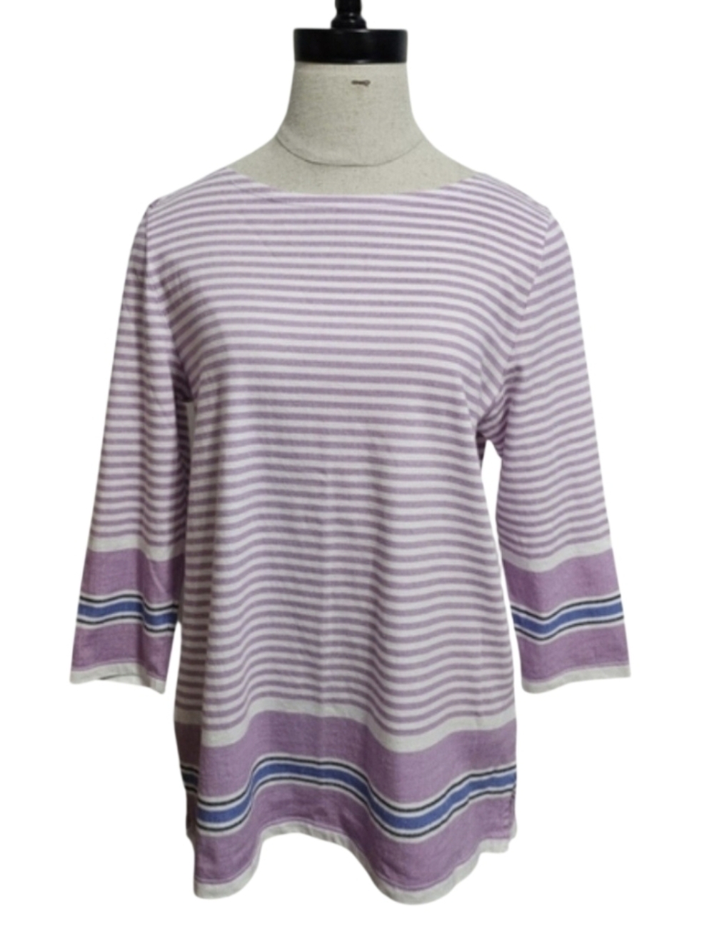 Talbots T By Talbots Purple Striped 3/4 Sleeve Cotton Nautical Top Sz Mp
